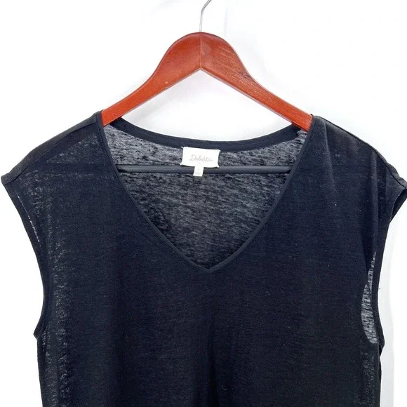 Anthropologie Deletta Black Linen Cap Sleeve Long Tunic Top - Picture 2 of 6